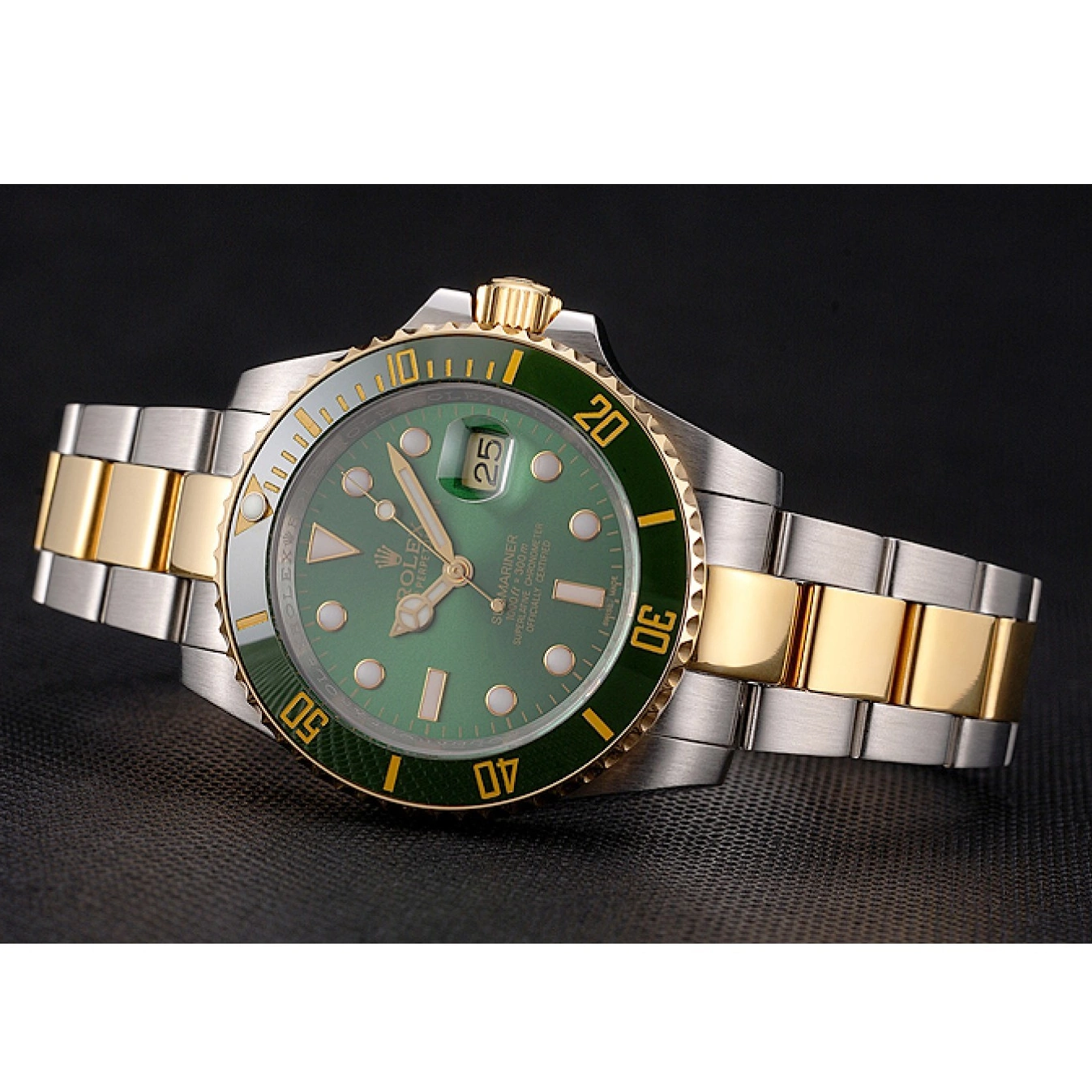 AAA Replica Watches Swiss Steel Rolex Tone Two Submariner Green Gold Bezel And Dial Bracelet 0806